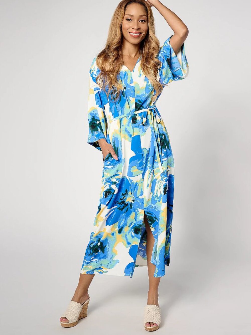 BEAUTIFUL by Lawrence Zarian Petite Adjustable Tie Front Kaftan, Sz PL a644465
